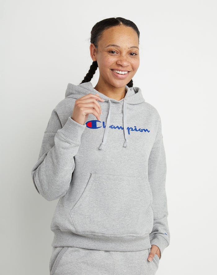 Champion Hoodie Dames - Grijs - Powerblend Fleece Relaxed Script Logo ( 153247-QHJ )